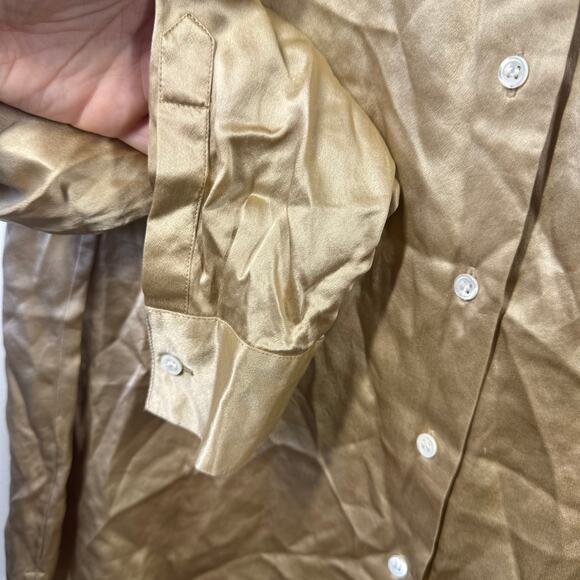 Talbots Top Women 12 Tan Pure Silk Button Up Long Sleeve Minimal Quite Luxury - Picture 5 of 6